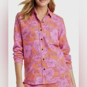 Universal Thread Vibrant Pink and Orange button down shirt women small tropical